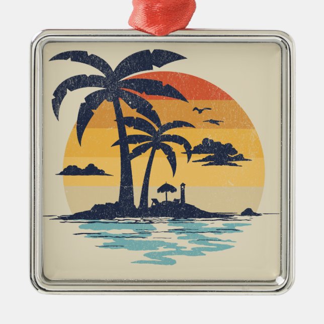 Tropical summer scene metal ornament (Front)