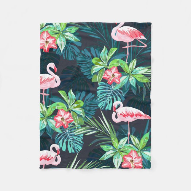 Tropical summer seamless pattern with flamingo bir fleece blanket (Front)