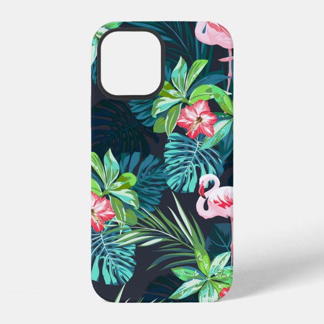 Tropical summer seamless pattern with flamingo bir iPhone case (Back)