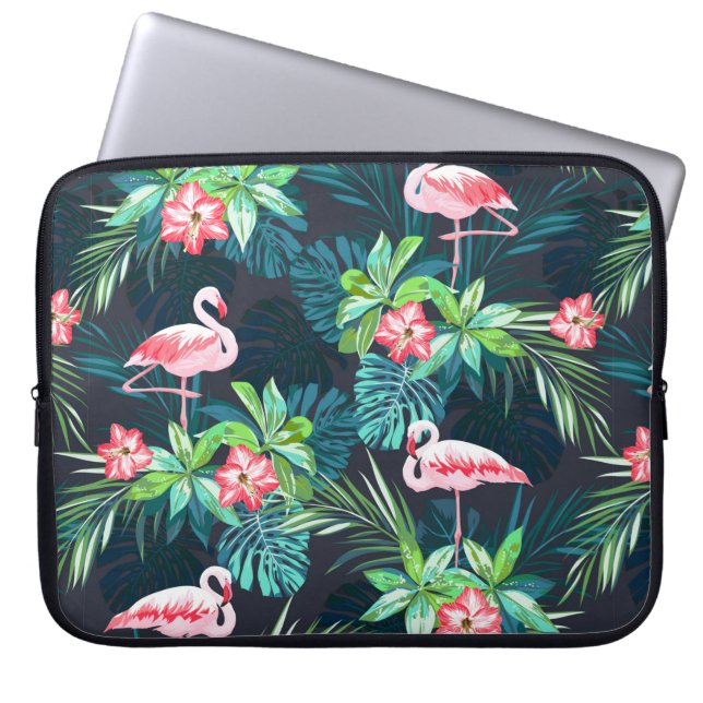 Tropical summer seamless pattern with flamingo bir laptop sleeve (Front)