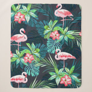 Tropical summer seamless pattern with flamingo bir sherpa blanket