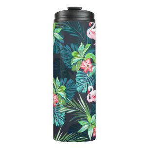 Tropical summer seamless pattern with flamingo bir thermal tumbler