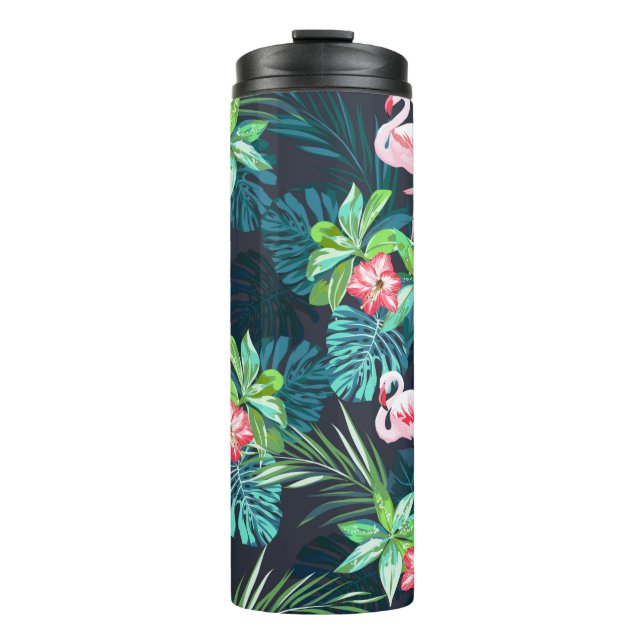 Tropical summer seamless pattern with flamingo bir thermal tumbler (Front)