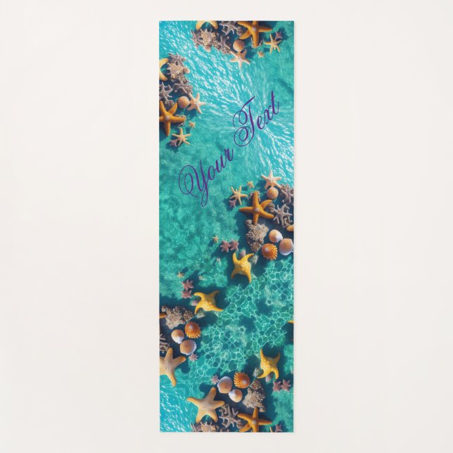 tropical summer Seashell Wellness Ocean Water Blue Yoga Mat (Front)