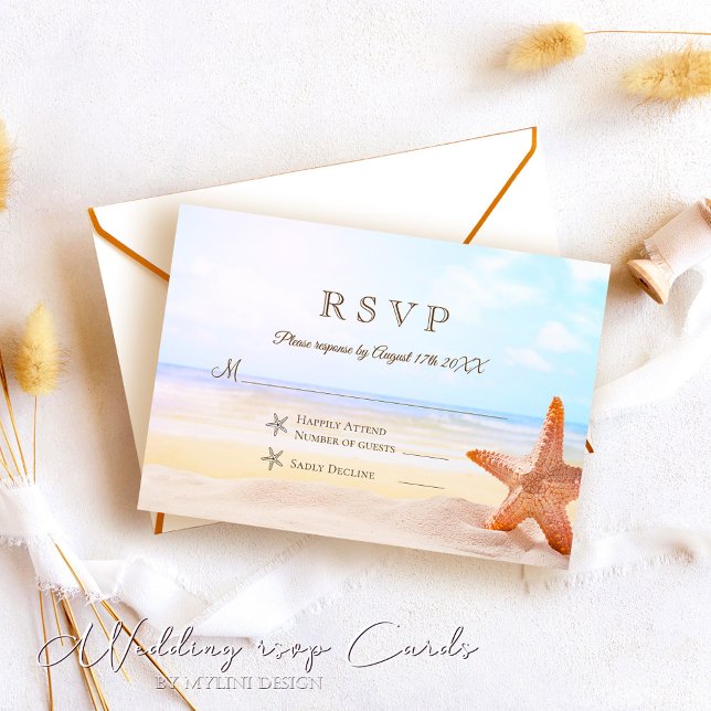 Tropical Summer Starfish Beach Wedding RSVP Card (Creator Uploaded)