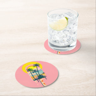 Tropical Summer Sunset Sweets Paradise Round Paper Coaster