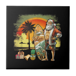 Tropical Summer Surfing Santa Claus 6 Pack Christm Ceramic Tile