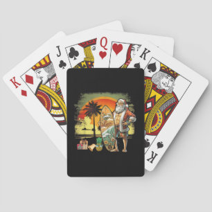 Tropical Summer Surfing Santa Claus 6 Pack Christm Playing Cards