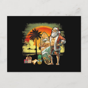 Tropical Summer Surfing Santa Claus 6 Pack Christm Postcard
