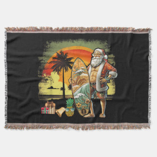 Tropical Summer Surfing Santa Claus 6 Pack Christm Throw Blanket