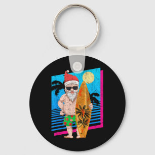 Tropical Summer Surfing Santa Claus Funny Christma Key Ring