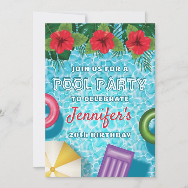 Tropical Summer Swimming Pool Birthday Party Invitation (Front)