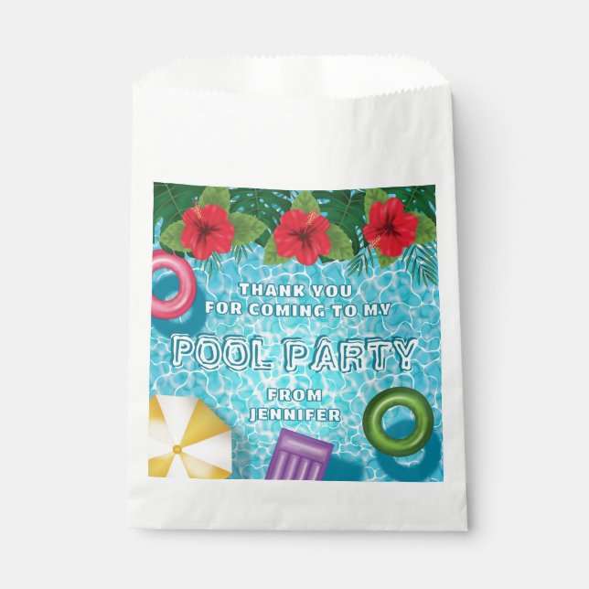 Tropical Summer Swimming Pool Party Thank You Favour Bag (Front)