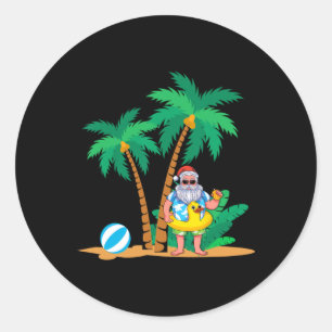 Tropical Summer Vacation Funny Santa Claus Christm Classic Round Sticker
