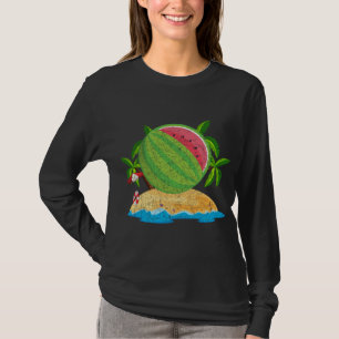 Tropical Summer Vacation Palm Trees Beach Watermel T-Shirt