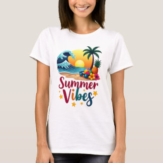 Tropical Summer Vibes – Beach Sunset, Palm Tree &  T-Shirt