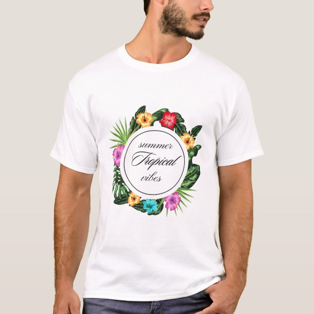 Tropical Summer Vibes: Floral Circle Design T-Shirt (Front)