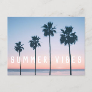 Tropical Summer Vibes Pink & Blue Palm Tree Sunset Postcard