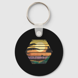 Tropical Summer Vibes Sunset Palm Trees Retro Key Ring