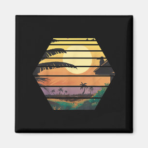 Tropical Summer Vibes Sunset Palm Trees Retro Magnet