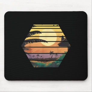 Tropical Summer Vibes Sunset Palm Trees Retro Mouse Pad
