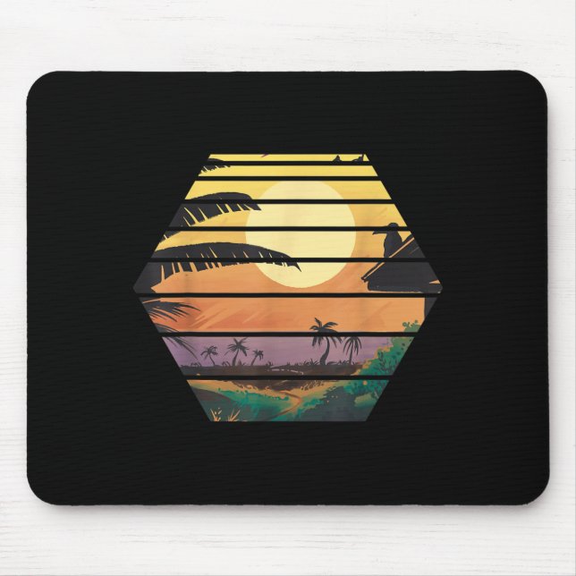 Tropical Summer Vibes Sunset Palm Trees Retro Mouse Pad (Front)