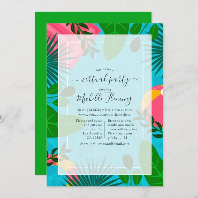 Tropical Summer Virtual Birthday Party Invitation (Front/Back)