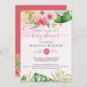 Tropical Summer Watercolor Floral Baby Shower Invitation