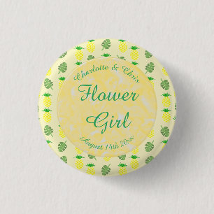 Tropical Summer Wedding Pineapple and Palm Leaves 3 Cm Round Badge