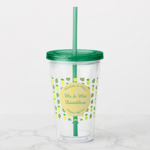 Tropical Summer Wedding Pineapple and Palm Leaves Acrylic Tumbler