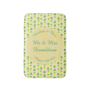 Tropical Summer Wedding Pineapple and Palm Leaves Bath Mat
