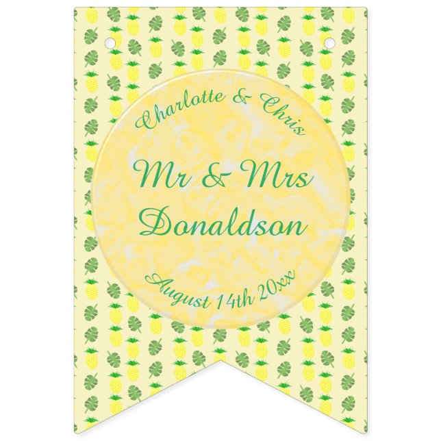 Tropical Summer Wedding Pineapple and Palm Leaves Bunting (First Flag)