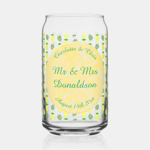 Tropical Summer Wedding Pineapple and Palm Leaves Can Glass