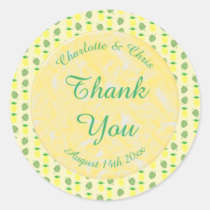 Tropical Summer Wedding Pineapple and Palm Leaves Classic Round Sticker