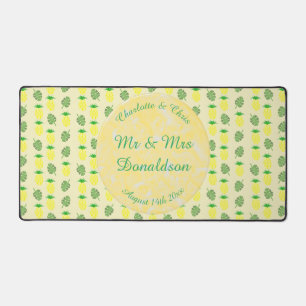 Tropical Summer Wedding Pineapple and Palm Leaves Desk Mat