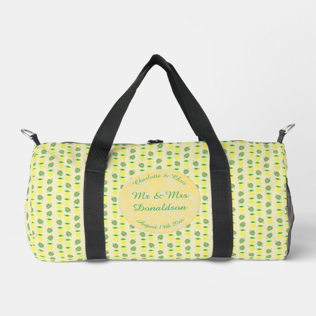 Tropical Summer Wedding Pineapple and Palm Leaves Duffle Bag (Front)