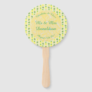 Tropical Summer Wedding Pineapple and Palm Leaves Hand Fan