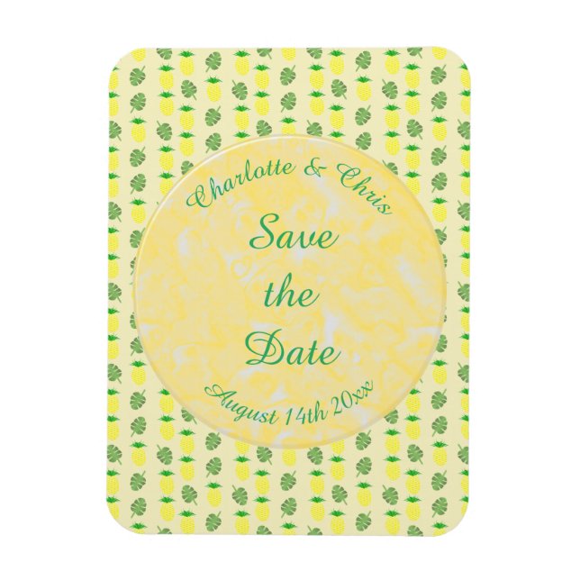 Tropical Summer Wedding Pineapple and Palm Leaves Magnet (Vertical)