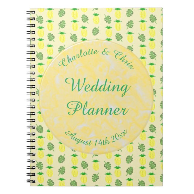 Tropical Summer Wedding Pineapple and Palm Leaves Notebook (Front)