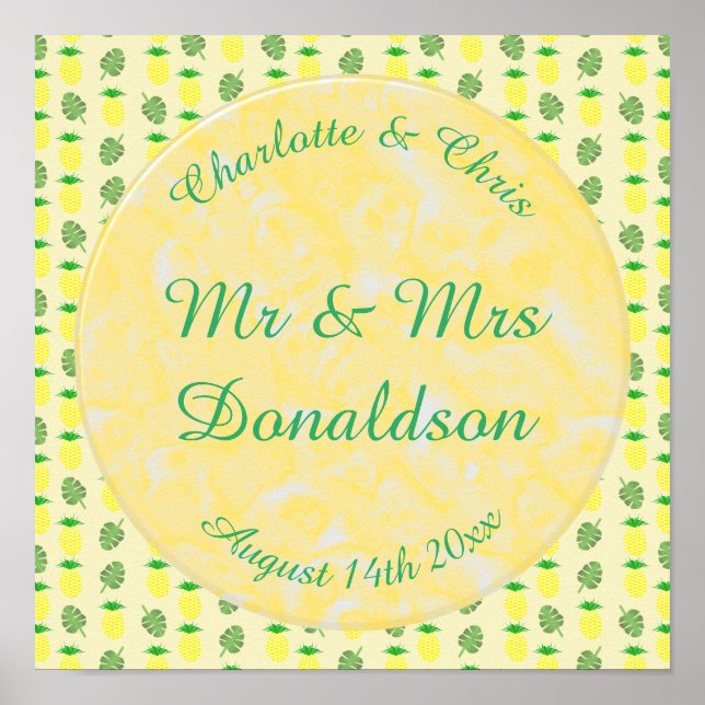Tropical Summer Wedding Pineapple and Palm Leaves Poster (Front)
