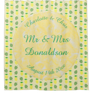 Tropical Summer Wedding Pineapple and Palm Leaves Shower Curtain