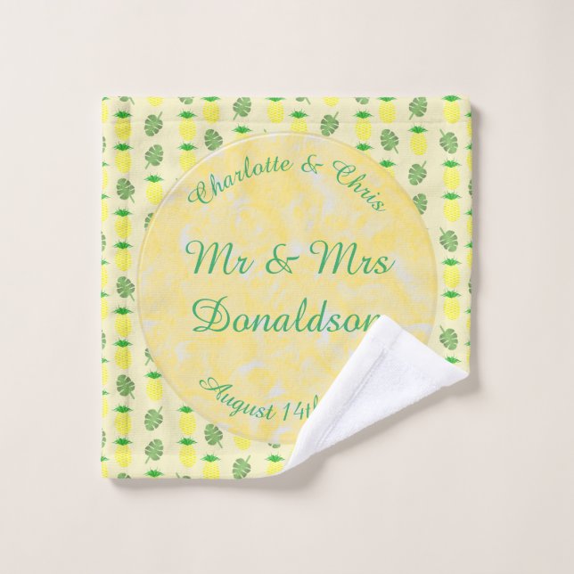 Tropical Summer Wedding Pineapple and Palm Leaves Wash Cloth (Wash Cloth)