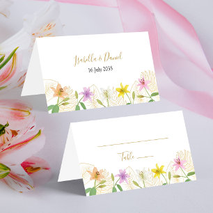 Tropical Summer White Floral Folded Wedding Place Card