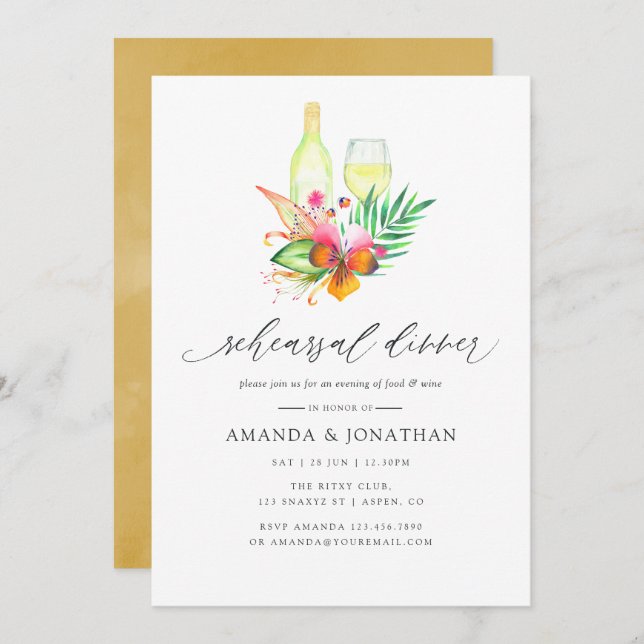 Tropical Summer Wine Tasting Rehearsal Dinner Invitation (Front/Back)