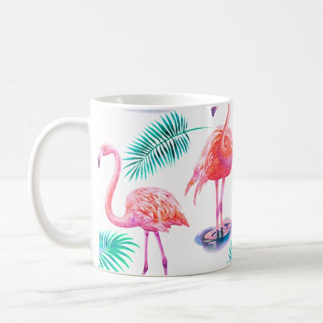 Tropical summer with flamingos palm leaves and exo coffee mug (Left)
