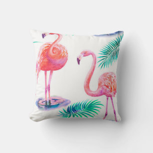 Tropical summer with flamingos palm leaves and exo cushion