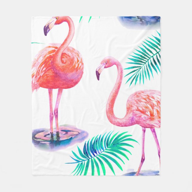 Tropical summer with flamingos palm leaves and exo fleece blanket (Front)