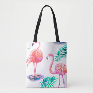 Tropical summer with flamingos palm leaves and exo tote bag