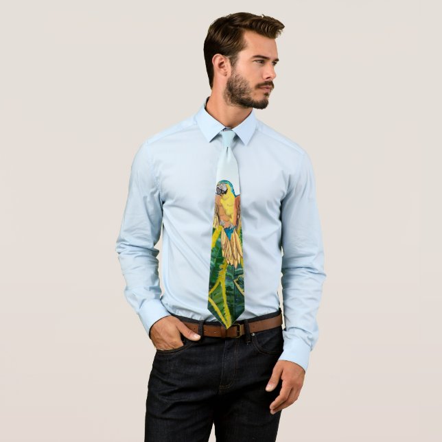 Tropical Summer Yellow Parrot Bird Banana Leaves Tie (In Situ)