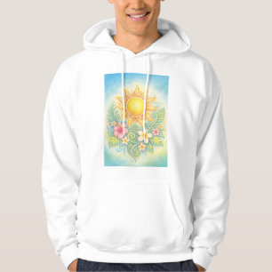 Tropical Sun with Pink Hibiscus and Plumeria Hoodie